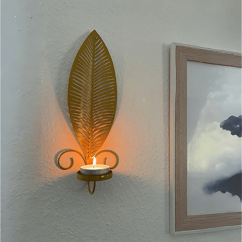 2pcs Nordic Ins Home Leaf Iron Candle Holder • Wall Hanging Wall Decoration • Shooting Props Wall Leaf Iron Candle Holder • Wall Hanging Candle Tray • Template Room Wall Decoration • Family Wedding Decoration Wall P House Of Avana