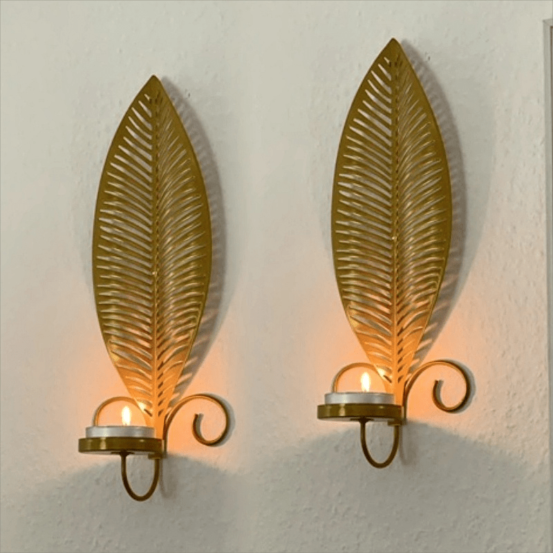 2pcs Nordic Ins Home Leaf Iron Candle Holder • Wall Hanging Wall Decoration • Shooting Props Wall Leaf Iron Candle Holder • Wall Hanging Candle Tray • Template Room Wall Decoration • Family Wedding Decoration Wall P House Of Avana