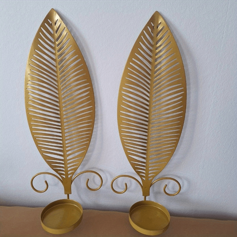 2pcs Nordic Ins Home Leaf Iron Candle Holder • Wall Hanging Wall Decoration • Shooting Props Wall Leaf Iron Candle Holder • Wall Hanging Candle Tray • Template Room Wall Decoration • Family Wedding Decoration Wall P House Of Avana