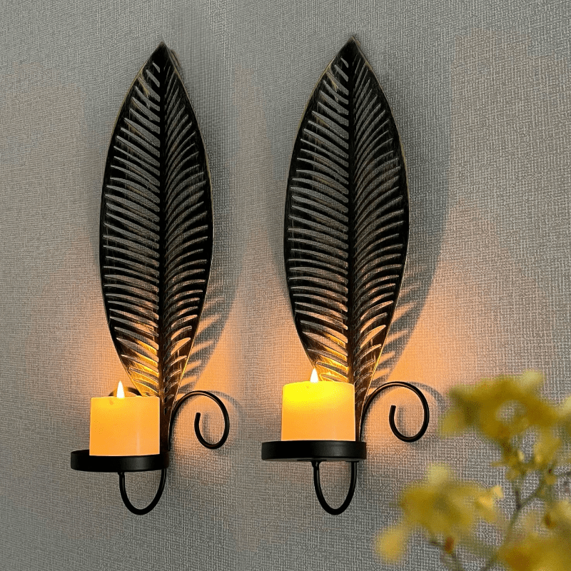 2pcs Nordic Ins Home Leaf Iron Candle Holder • Wall Hanging Wall Decoration • Shooting Props Wall Leaf Iron Candle Holder • Wall Hanging Candle Tray • Template Room Wall Decoration • Family Wedding Decoration Wall P House Of Avana
