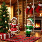 2pcs of home Christmas swing boy and girl pendants, home wall hanging statue decorations, Christmas tree decoration pendants, family holiday window sill decorations, creative garden courtyard decorations, suitable for Christm House Of Avana