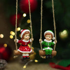 2pcs of home Christmas swing boy and girl pendants, home wall hanging statue decorations, Christmas tree decoration pendants, family holiday window sill decorations, creative garden courtyard decorations, suitable for Christm House Of Avana