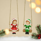 2pcs of home Christmas swing boy and girl pendants, home wall hanging statue decorations, Christmas tree decoration pendants, family holiday window sill decorations, creative garden courtyard decorations, suitable for Christm House Of Avana