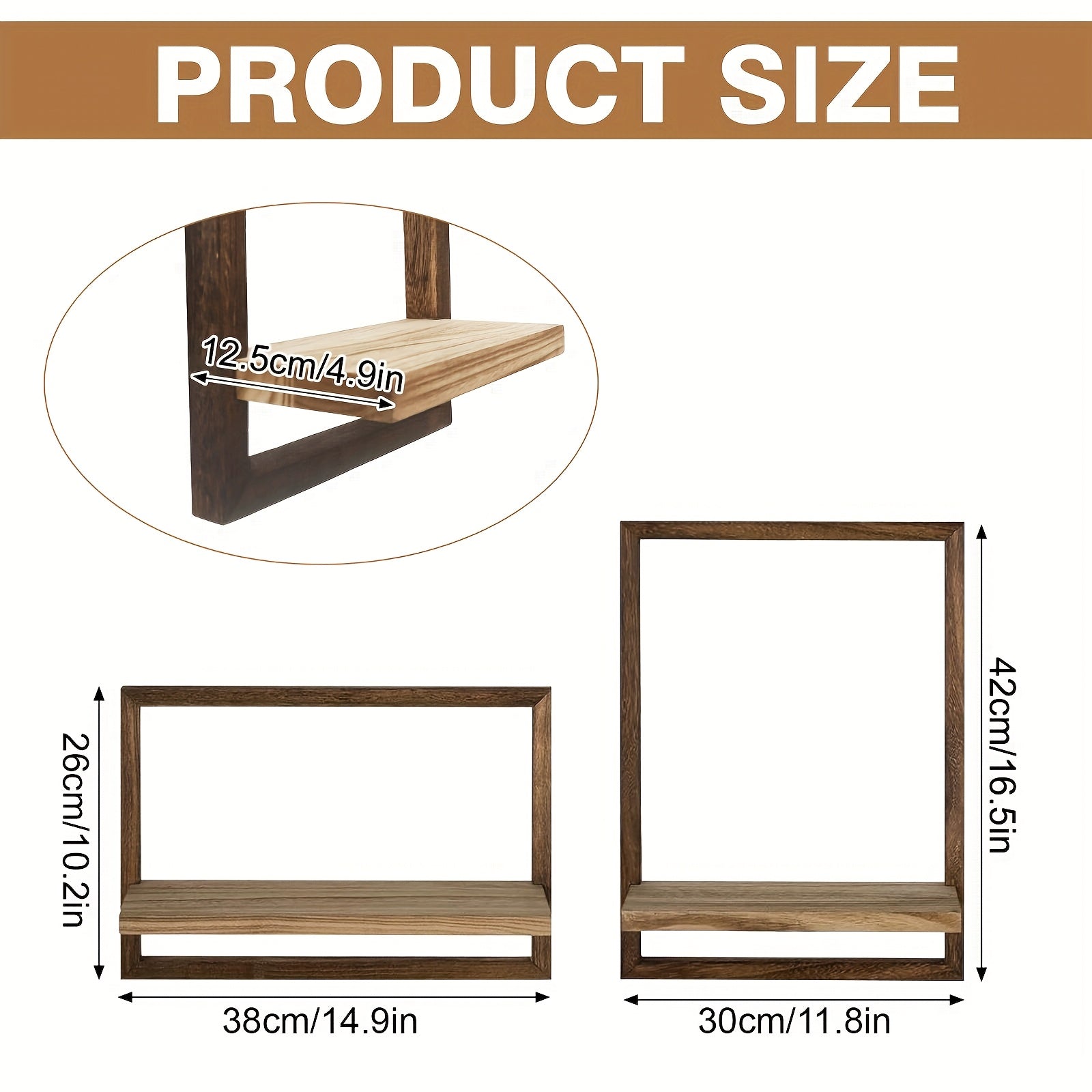 2pcs Vintage Wooden Wall Shelf, Wall Mounted Frame Display Rack, Candle Holder, Floral Showcase, Photo Album Holder, Potted Plant Stand For Home Decor, Fashion Wall Hanging Frame With Decorative Display Hanging Shelf For Livi House Of Avana