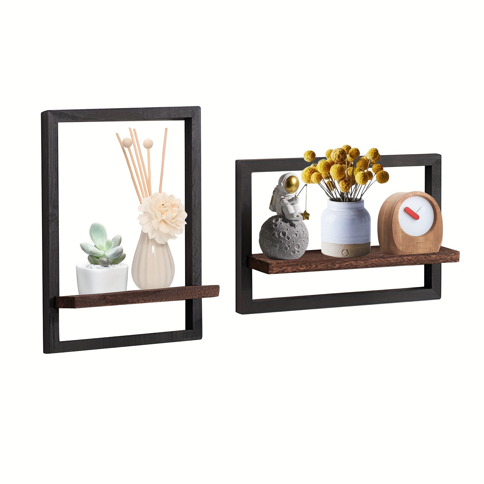 2pcs Vintage Wooden Wall Shelf, Wall Mounted Frame Display Rack, Candle Holder, Floral Showcase, Photo Album Holder, Potted Plant Stand For Home Decor, Fashion Wall Hanging Frame With Decorative Display Hanging Shelf For Livi House Of Avana