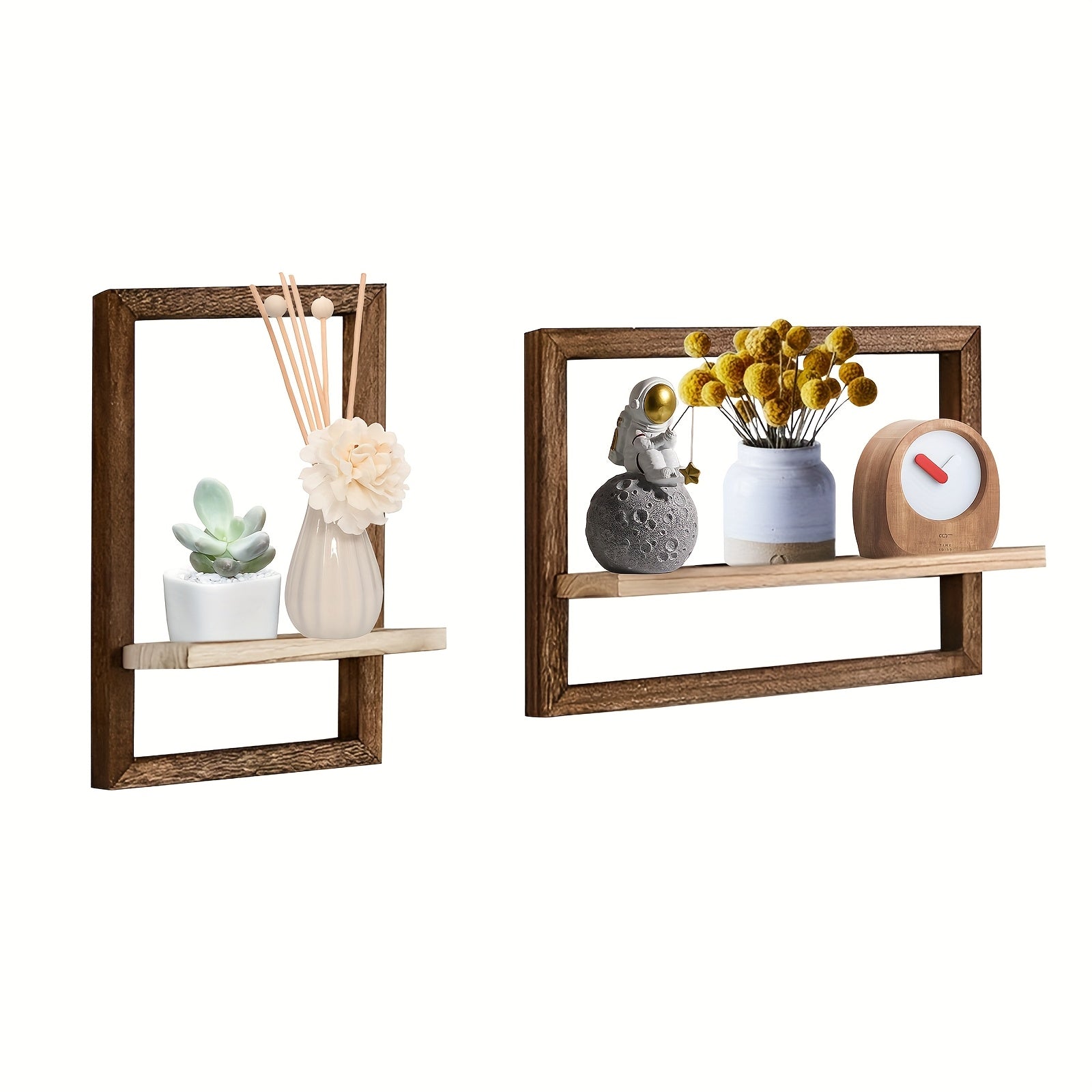 2pcs Vintage Wooden Wall Shelf, Wall Mounted Frame Display Rack, Candle Holder, Floral Showcase, Photo Album Holder, Potted Plant Stand For Home Decor, Fashion Wall Hanging Frame With Decorative Display Hanging Shelf For Livi House Of Avana