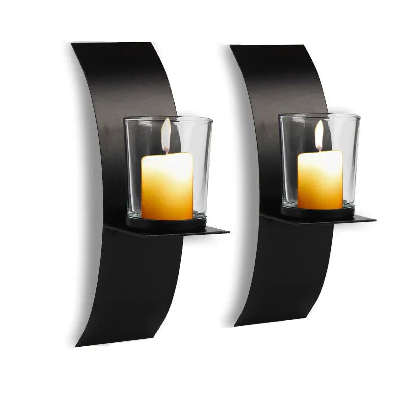 S, Wall Sconce Candle Holder, 3d Curved Wall Candle Holder, Black Iron Candle Holder, Wall Hanging... - House Of Avana