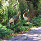 33-37in Outdoor Copper Crane Garden Statue Set - House Of Avana