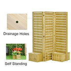 3 Panel Fir Wood Outdoor Privacy Screen with 4 Garden Bed Planters