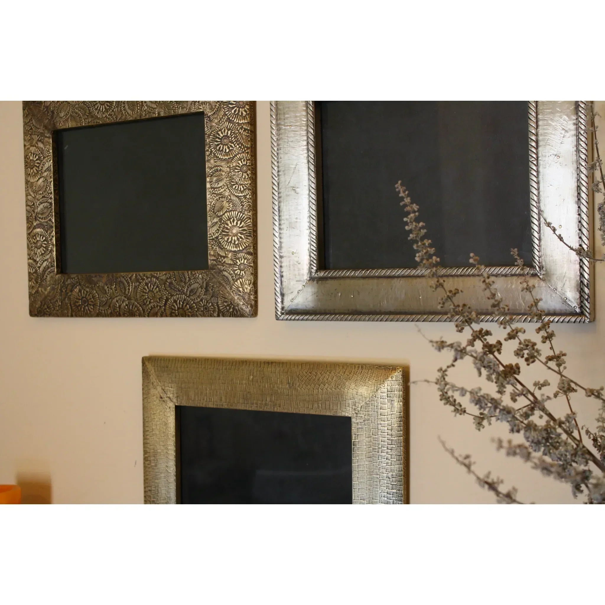 3 Piece Brass Clad Wood Picture Frame Set, back view - House Of Avana