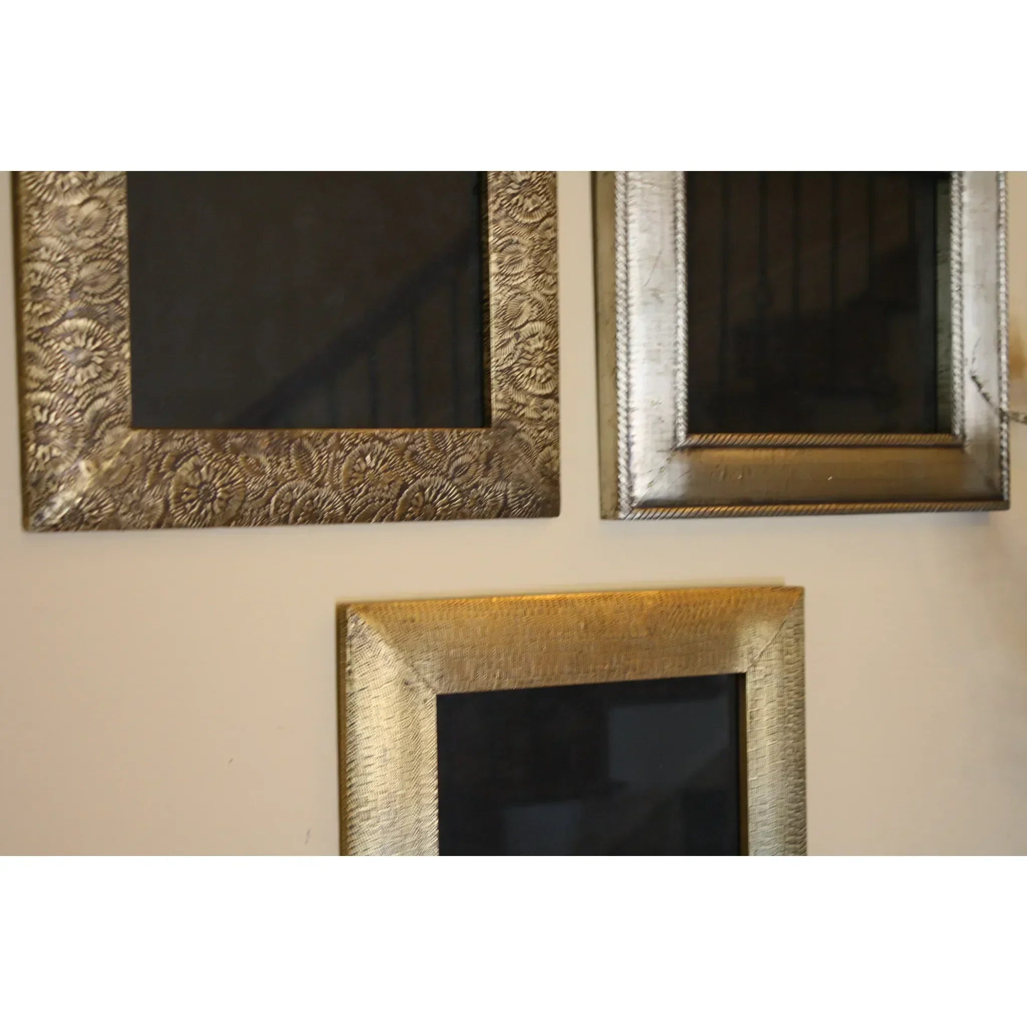 3 Piece Brass Clad Wood Picture Frame Set, detail shot - House Of Avana