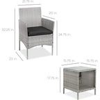 3-Piece Grey PE Wicker Outdoor Patio Furniture Dining Set with Black Cushions