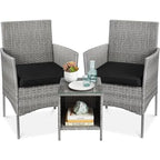 3-Piece Grey PE Wicker Outdoor Patio Furniture Dining Set with Black Cushions