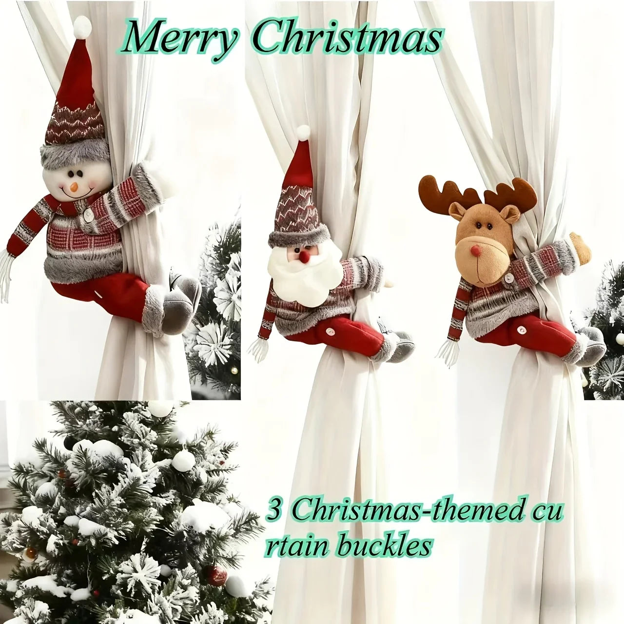 3 Christmas-themed Curtain Buckles | Santa Claus, Christmas Deer, Snowman Designs for Living Room and Bedroom Holiday Decor House Of Avana