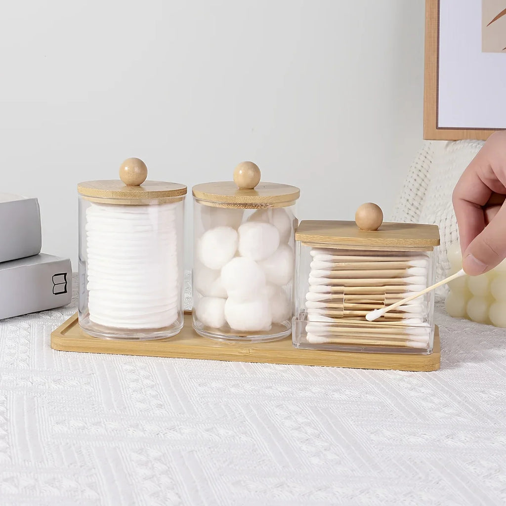 3-pack Clear Acrylic Apothecary Jars with Bamboo Lids - Refillable Bathroom Organizers for Balls, Swabs,... - House Of Avana