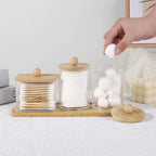 3-pack Clear Acrylic Apothecary Jars with Bamboo Lids - Refillable Bathroom Organizers for Balls, Swabs,... - House Of Avana