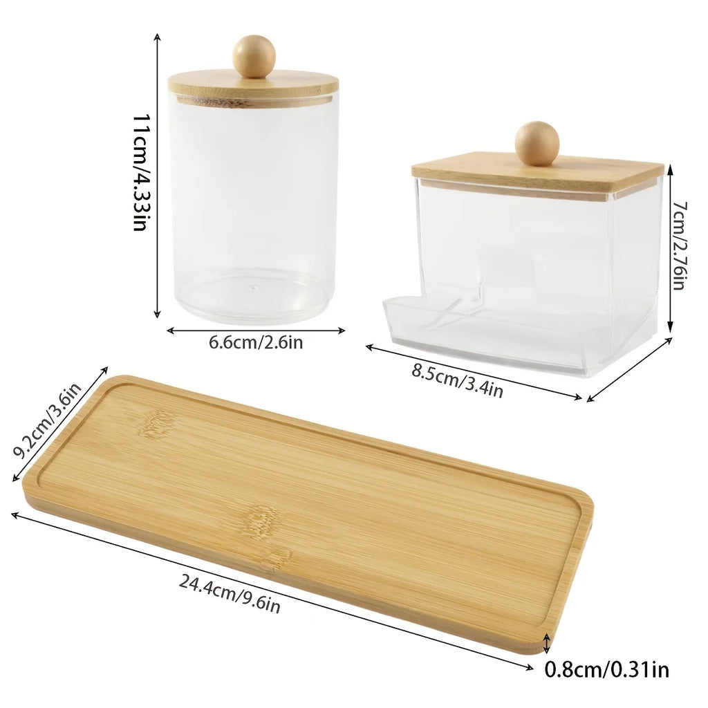 3-pack Clear Acrylic Apothecary Jars with Bamboo Lids - Refillable Bathroom Organizers for Balls, Swabs,... - House Of Avana