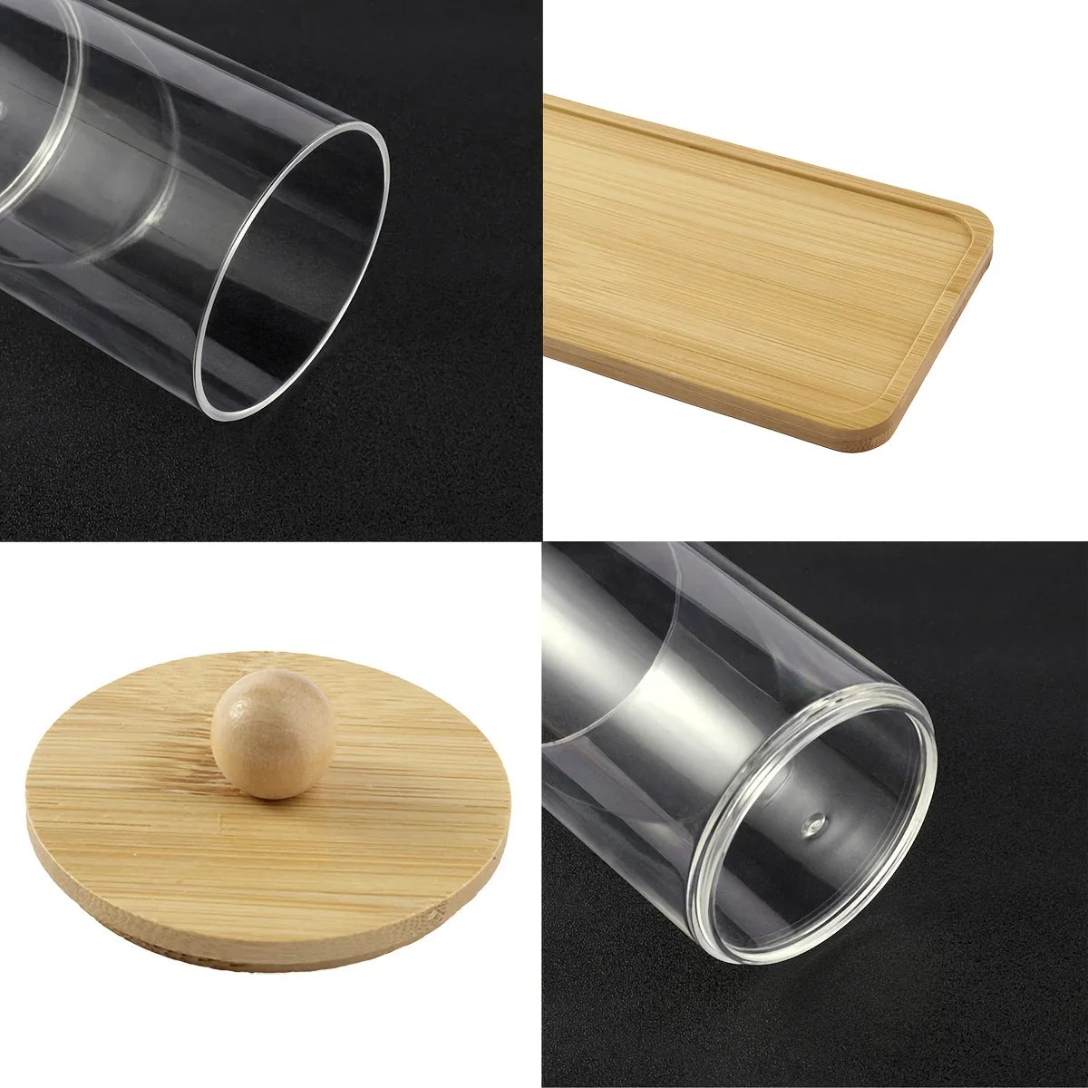 3-pack Clear Acrylic Apothecary Jars with Bamboo Lids - Refillable Bathroom Organizers for Balls, Swabs,... - House Of Avana