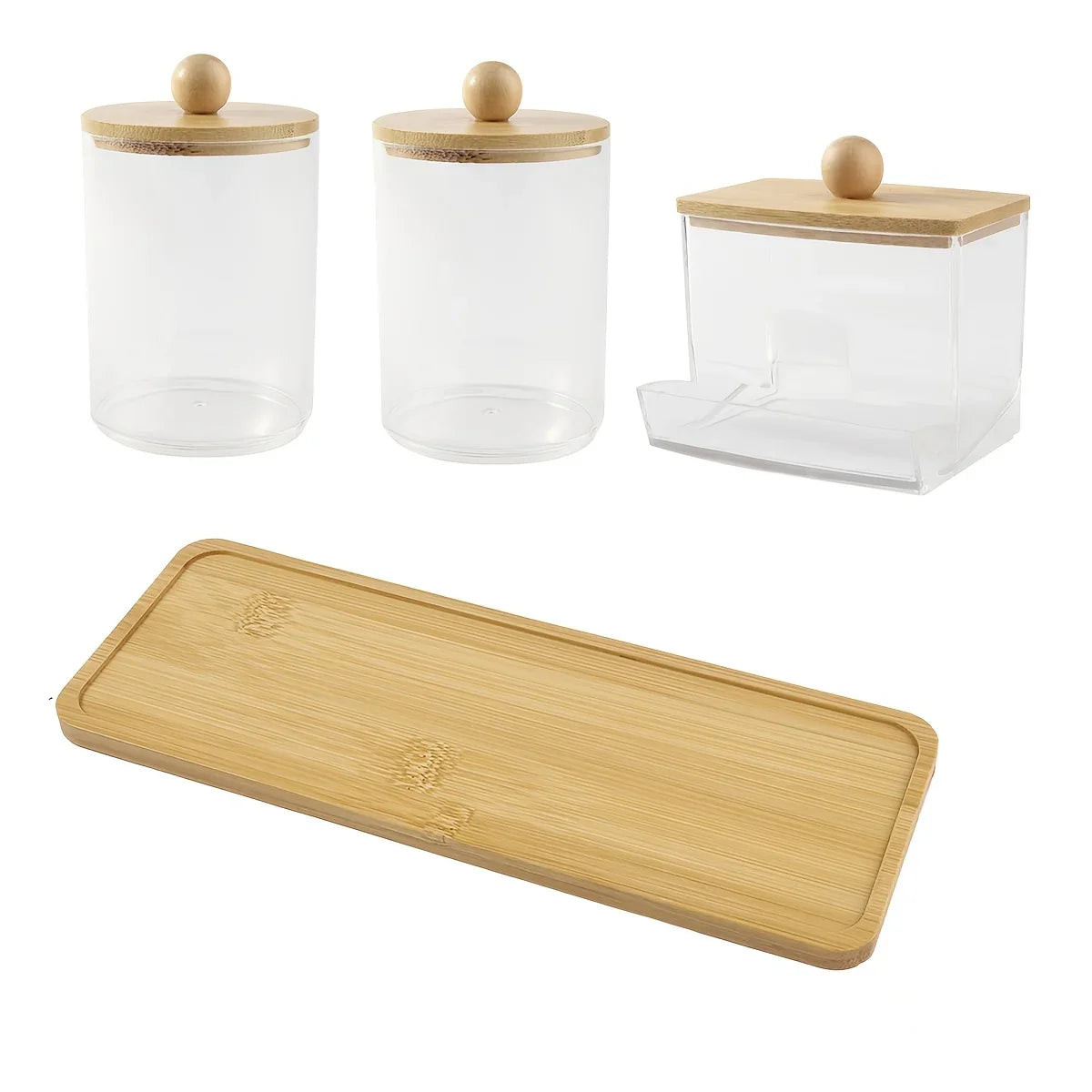 3-pack Clear Acrylic Apothecary Jars with Bamboo Lids - Refillable Bathroom Organizers for Balls, Swabs,... - House Of Avana