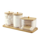 3-pack Clear Acrylic Apothecary Jars with Bamboo Lids - Refillable Bathroom Organizers for Balls, Swabs,... - House Of Avana