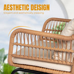 S Boho Outdoor Small Patio Furniture Chair Set with Beige Cushion and Round Glass Table Side Table... - House Of Avana