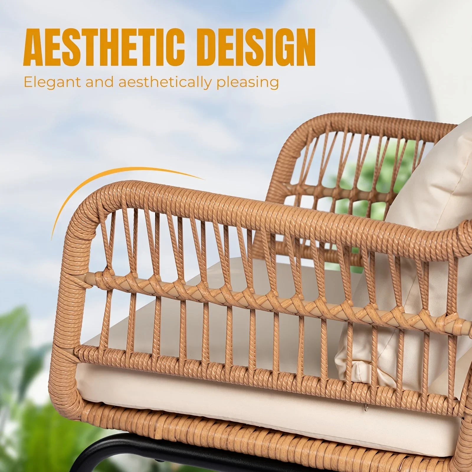 S Boho Outdoor Small Patio Furniture Chair Set with Beige Cushion and Round Glass Table Side Table... - House Of Avana