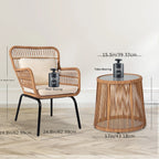 S Boho Outdoor Small Patio Furniture Chair Set with Beige Cushion and Round Glass Table Side Table... - House Of Avana