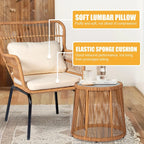 S Boho Outdoor Small Patio Furniture Chair Set with Beige Cushion and Round Glass Table Side Table... - House Of Avana