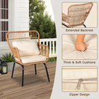 S Boho Outdoor Small Patio Furniture Chair Set with Beige Cushion and Round Glass Table Side Table... - House Of Avana