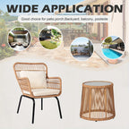 S Boho Outdoor Small Patio Furniture Chair Set with Beige Cushion and Round Glass Table Side Table... - House Of Avana