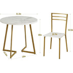 3-Piece Kitchen Dining Set with Round White Faux Marble-Top Table and 2 Chairs