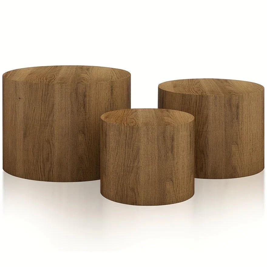 Kinder King Nested Coffee Table Three Piece Set, Circular Wooden Coffee Table, Modern Circular Table for Living Room And Bedroom, Emphasizing Side Table And End Table, Space Saving Design, No Need for Assembly House Of Avana