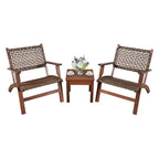 3 Piece Wooden Rattan Outdoor Patio Furniture Chair Table Bistro Set