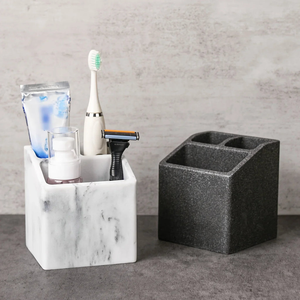 3-slot Toothbrush Holder with Drain Hole - Durable Resin Bathroom Organizer for Toothpaste &... - House Of Avana