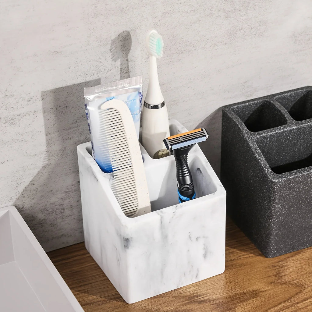 3-slot Toothbrush Holder with Drain Hole - Durable Resin Bathroom Organizer for Toothpaste &... - House Of Avana