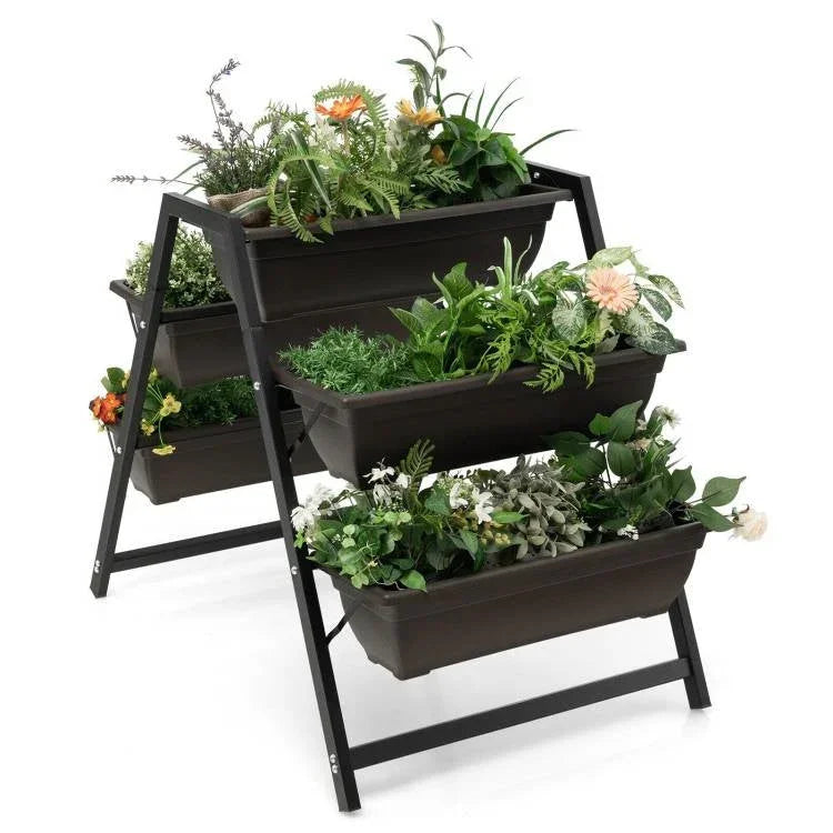 house planter boxes 3 Tier Patio Raised Garden Bed Planter Boxes Herbs Flowers Vegetables - 25.5" x 36" x 31" (L x W x H)