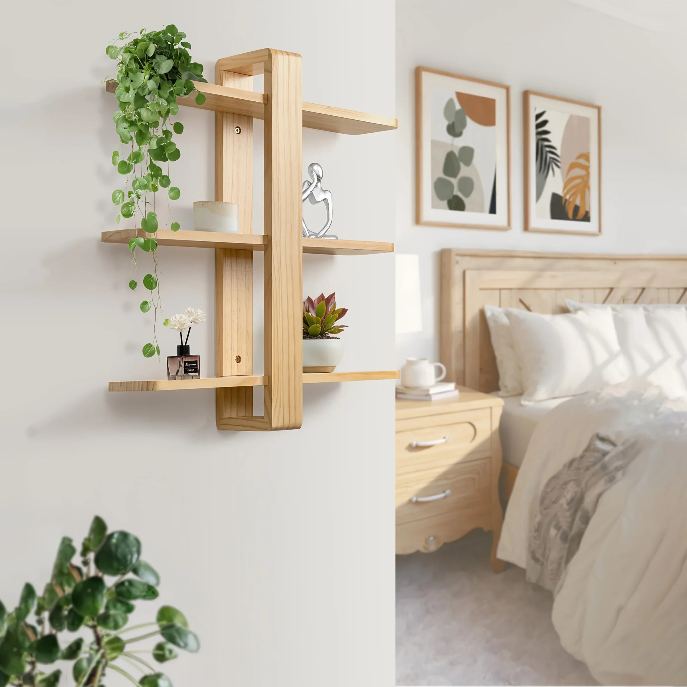 3-Tier Walnut Floating Wall Shelves - Sleek Modern Design for Bedroom, Living Room, Office & Bathroom Decor - Perfect for Displaying Plants, Photos & More - Easy Assembly, No Drilling Required, Shelves for Living Room, Floati House Of Avana