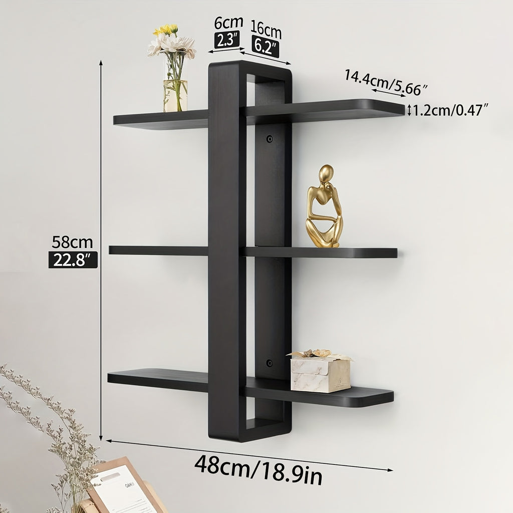 [3-Tier Walnut Shelf] 3-Tier Walnut Wood Floating Shelf with Drawers | Large Wall-Mounted Storage for Bedroom, Living Room, Office, Bathroom | Perfect for Plants, Photos, and Home Decor, Classic Design, Natural Wood Finish House Of Avana