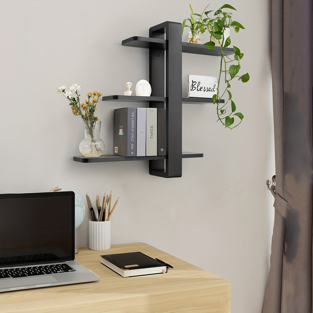 [3-Tier Walnut Shelf] 3-Tier Walnut Wood Floating Shelf with Drawers | Large Wall-Mounted Storage for Bedroom, Living Room, Office, Bathroom | Perfect for Plants, Photos, and Home Decor, Classic Design, Natural Wood Finish House Of Avana