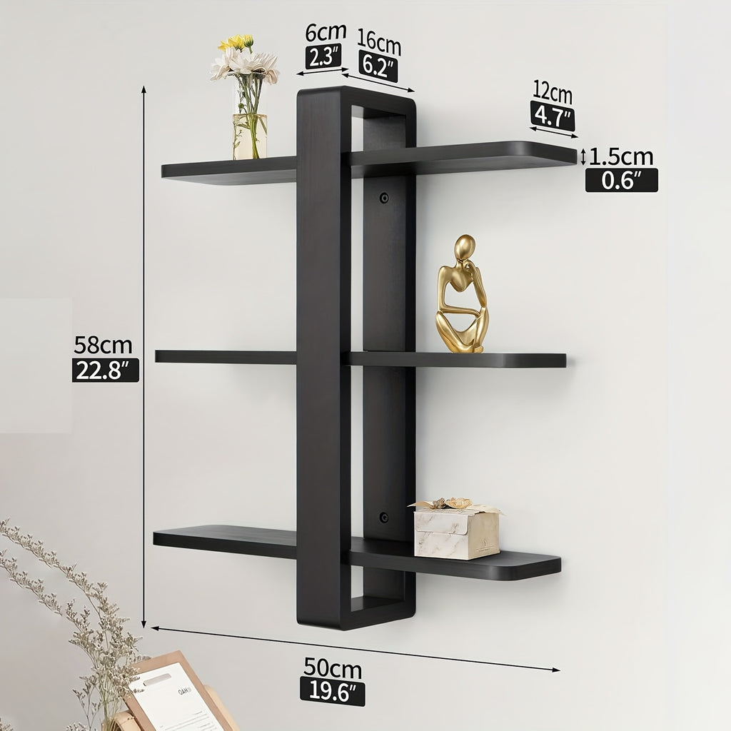 [3-Tier Walnut Shelf] 3-Tier Walnut Wood Floating Shelf with Drawers | Large Wall-Mounted Storage for Bedroom, Living Room, Office, Bathroom | Perfect for Plants, Photos, and Home Decor, Classic Design, Natural Wood Finish House Of Avana