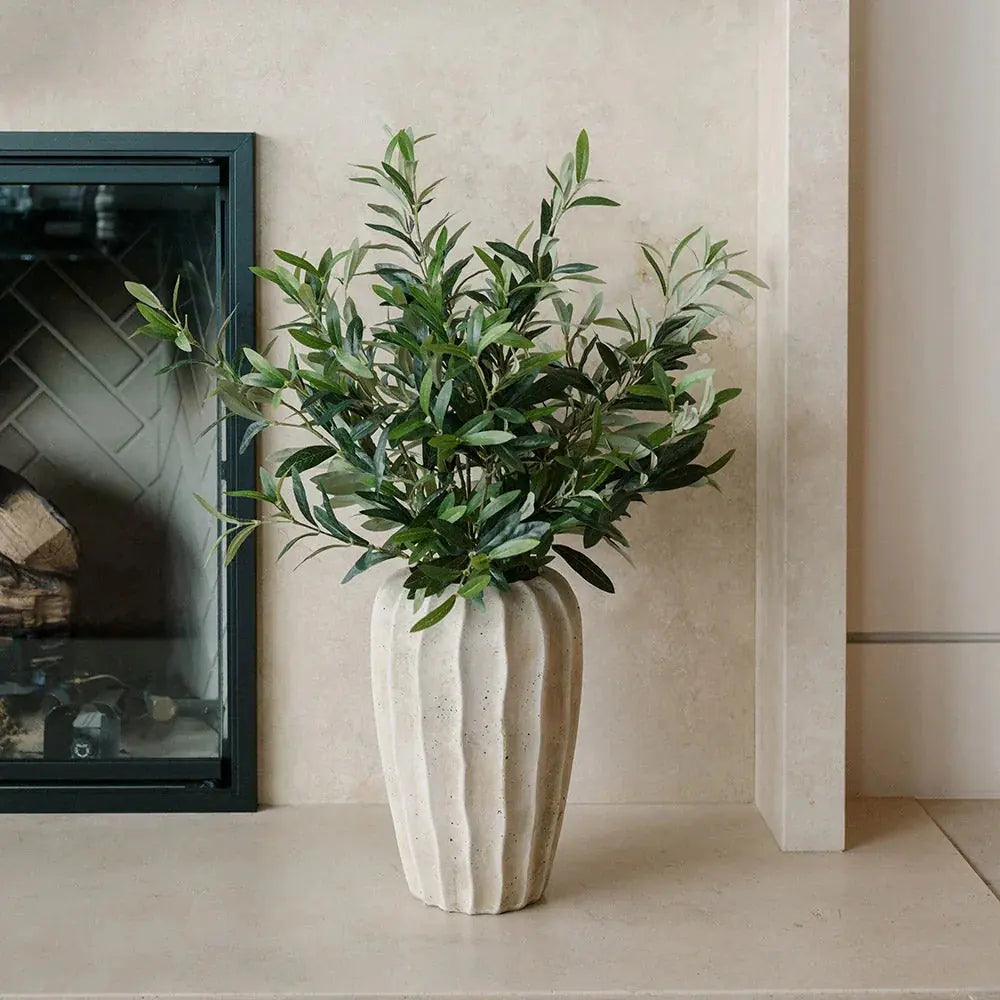 30" Faux Olive Arrangement in Artisan Vase, back view - House Of Avana