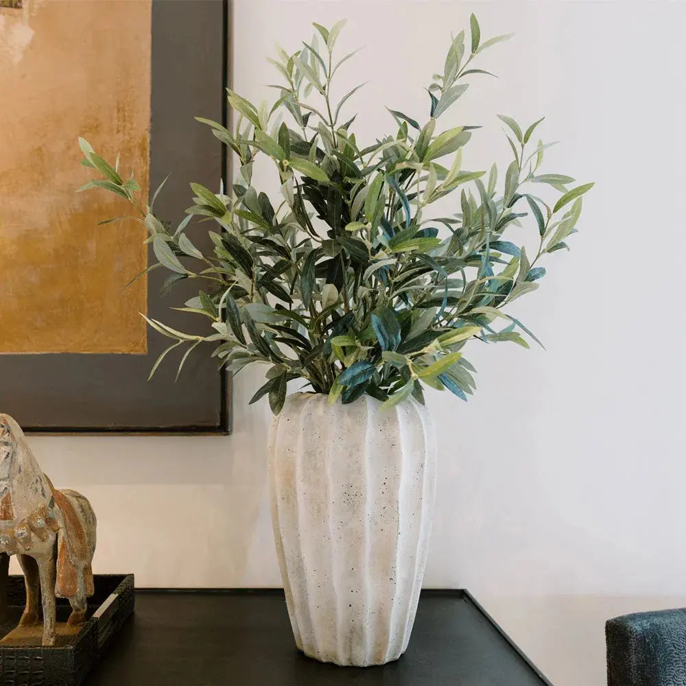 30" Faux Olive Arrangement in Artisan Vase, front view - House Of Avana