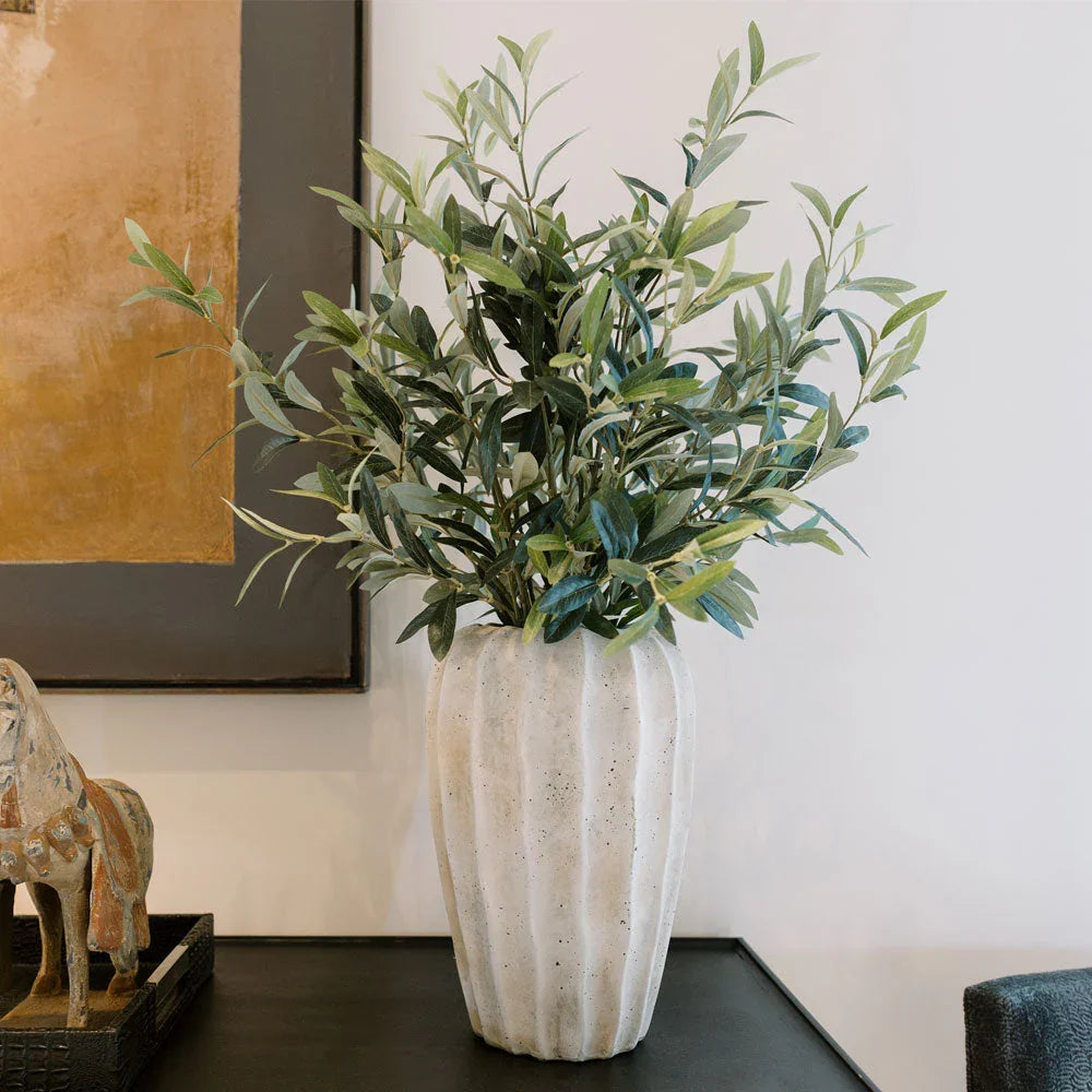 30" Faux Olive Arrangement in Artisan Vase, front view - House Of Avana