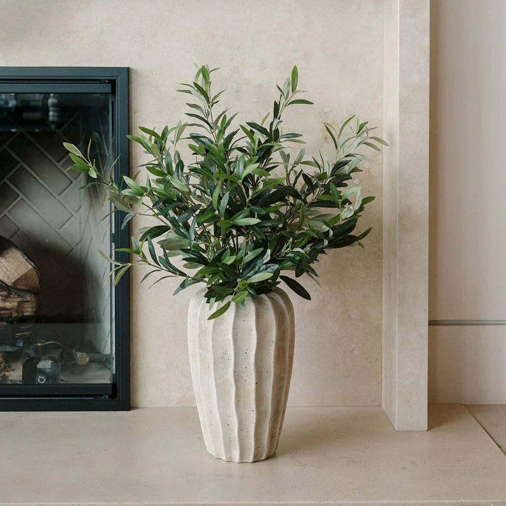 30" Faux Olive Arrangement in Artisan Vase, back view - House Of Avana