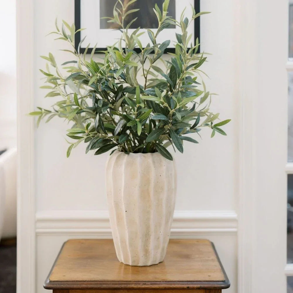 30" Faux Olive Arrangement in Artisan Vase, detail shot - House Of Avana