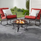30-inch Round Steel Outdoor Fire Pit with Mesh Cover and Poker in Bronze
