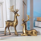2pcs Black & Golden Deer Figurines - Elegant Standing Deer Statues with Antlers, Durable Plastic Christmas Decor for Home, Office, Living Room House Of Avana