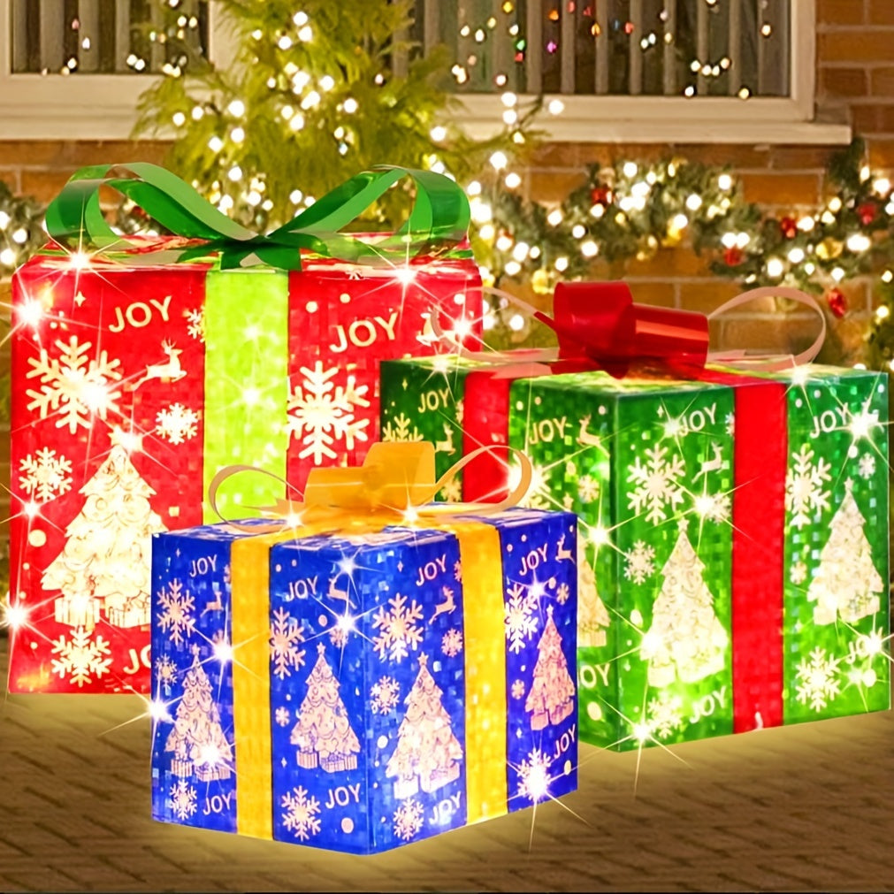 70 LED Christmas Set Of 3 Lighted Gift Boxes Decorations , Warm White Lights with Flasher , Decorative Boxes , Christmas Tree Skirt Ornament , for Holiday Party Christmas House Of Avana
