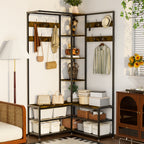 178.5cm H Coat Rack Shoe Bench: Industrial Corner Coat Stand with Shoe Rack Storage Bench for Entryway, Coat Rack Stand with 10 Hooks for Living Room, Bedroom, Rustic Brown House Of Avana