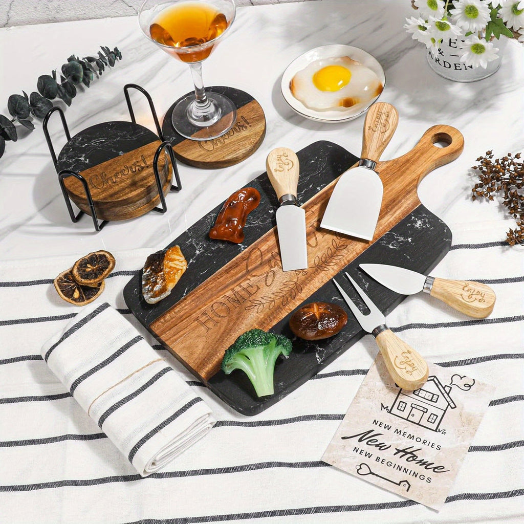 House Warming Gifts New Home, 11pcs Housewarming Gifts Basket for New House, Unique Housewarming Gift Baskets for Couples, Clients, Women (Black Marble) House Of Avana